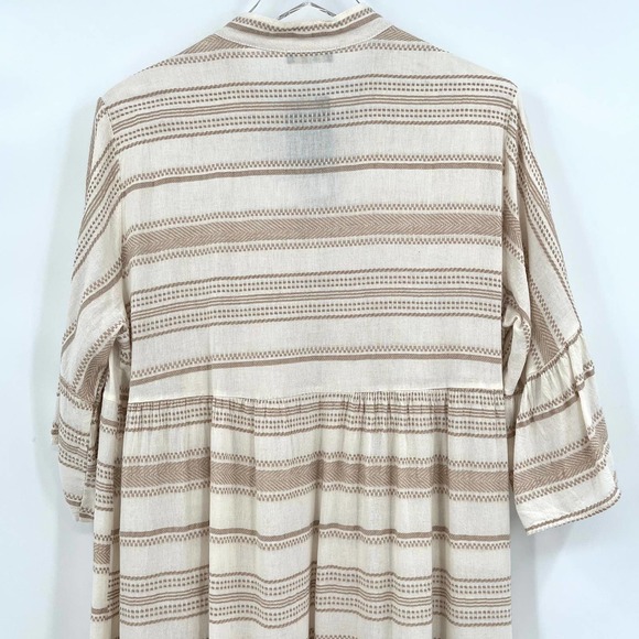 Boho Dress Woven pattern Stripe Tiered White Tan OS NWT - Picture 8 of 11